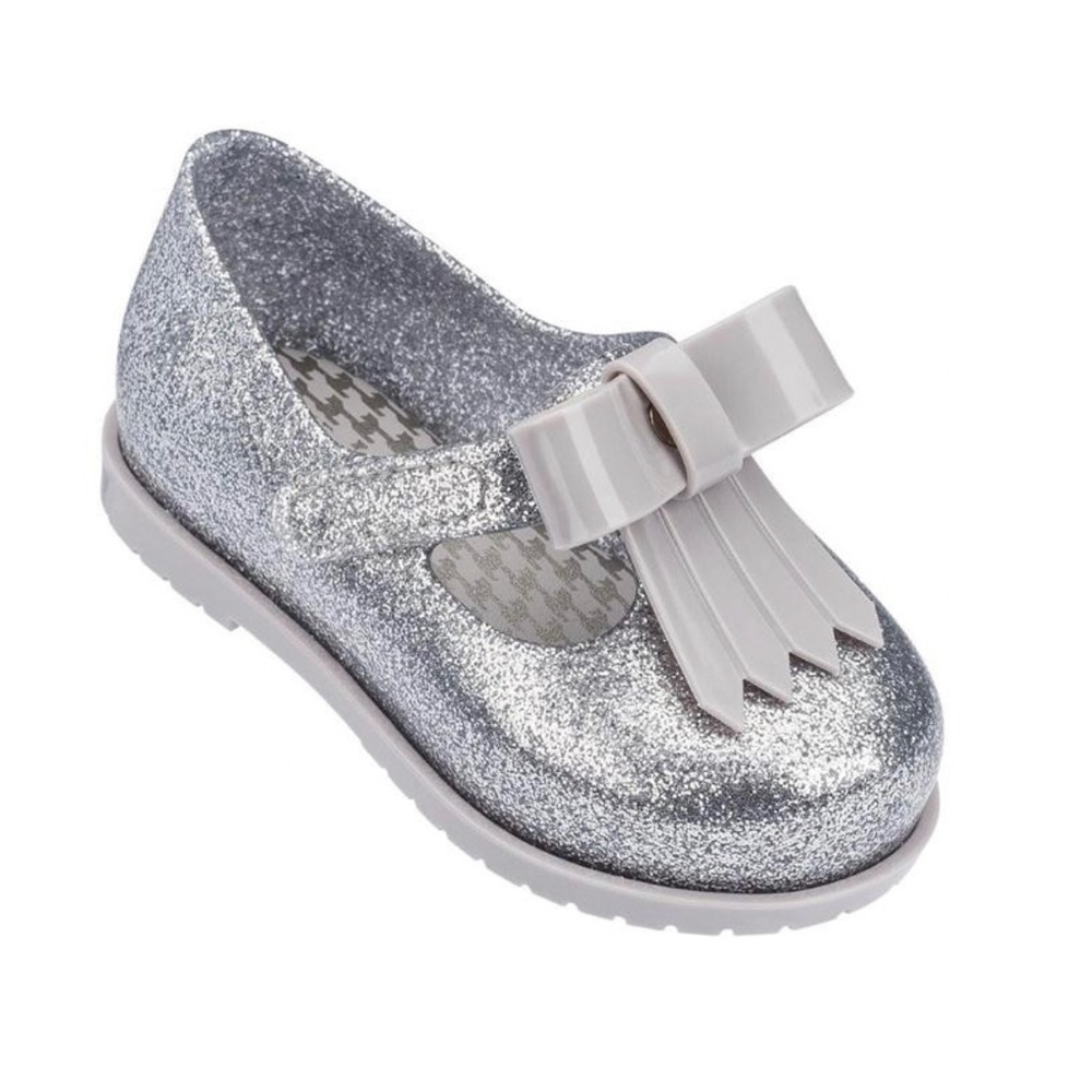 Mini melissa silver glitter bow classic baby Mary Jane jelly shoes Velcro strap